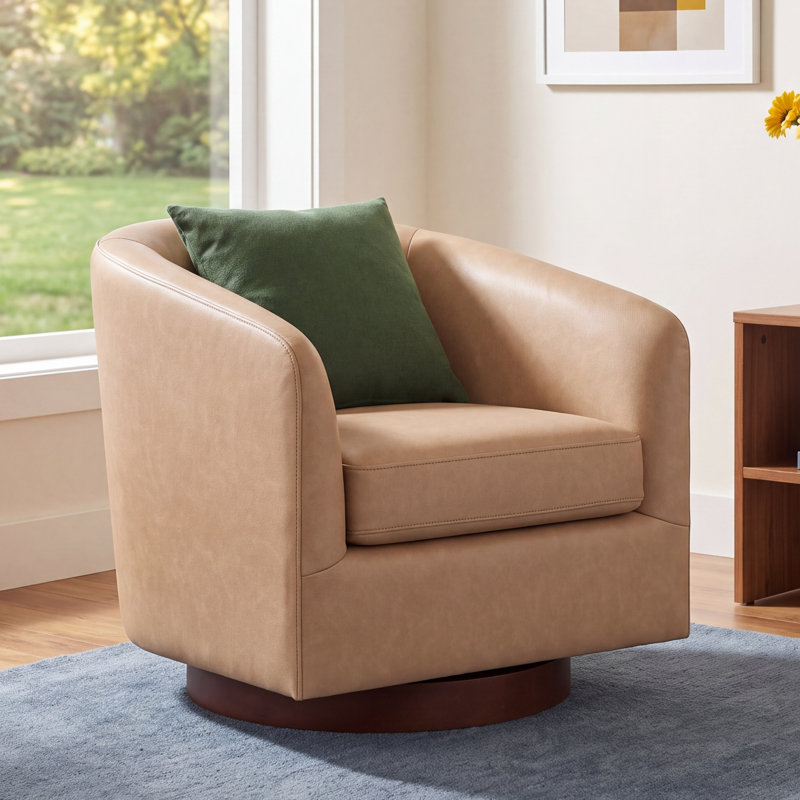 Bennett Vegan  Leather Swivel Barrel Chair, Copley Brown Performance