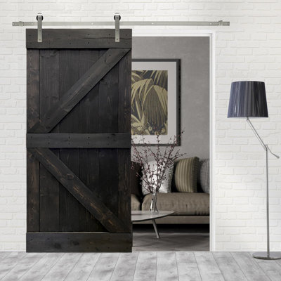 84'' Solid Wood Paneled Painted without Installation Hardware Kit Barn Door