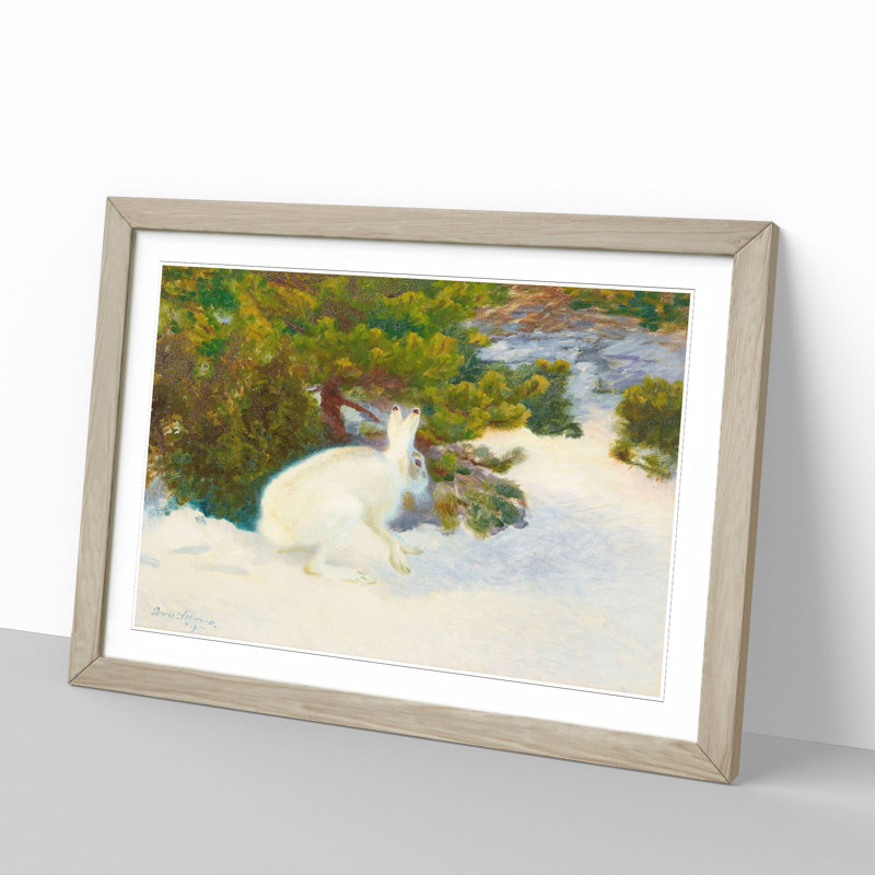White Hare Vol.8 by Bruno Liljefors - Picture Frame Painting, Oak, 27cm H x 36cm W x 2cm D