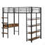 Lit mezzanine en métal avec bureau et tablettes, noir-709070042
