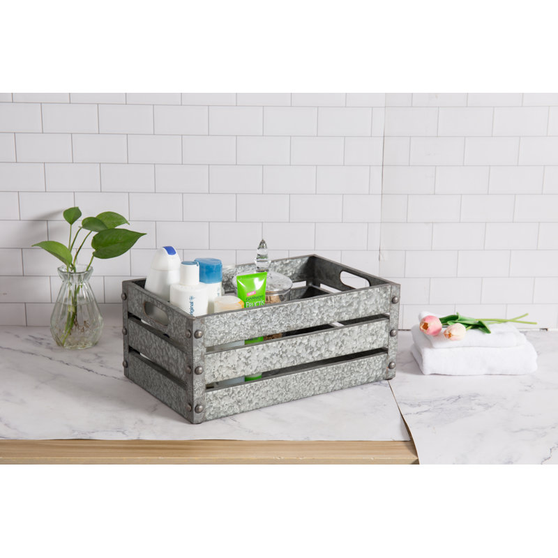 Galvanized Metal Storage Crate Basket
