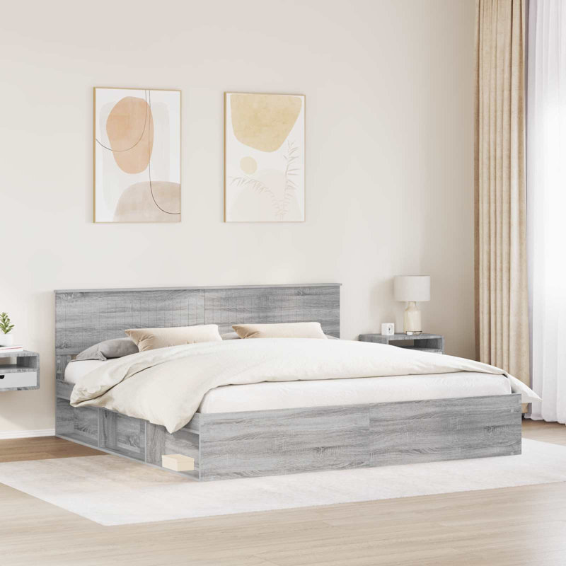 Solid Wood Bed, Super King (6'), Grey Sonoma