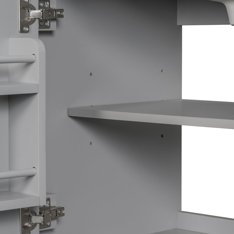 Meuble-lavabo gris avec lavabo - porte en bois massif et portes d'armoire avec rangement, Gris