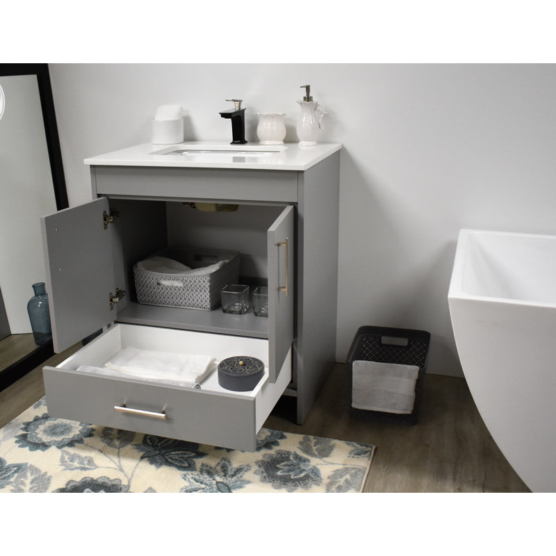 Ensemble de meuble-lavabo simple 30 po Annily, Gris, Brillant