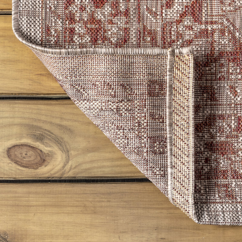 Nate Boho Medallion Textured Weave Red/Taupe Indoor/Outdoor Rug, Rectangle 3'11" x 6'