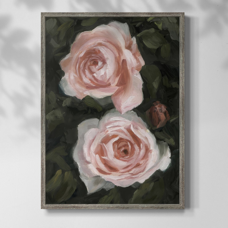 «Peachy Roses I», reproduction encadrée - bois massif, H 30 po x l 24 po