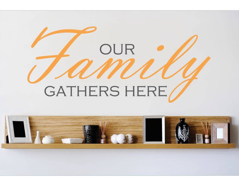 Décalcomanie murale "nos rassemblements familiaux" ici, H 12 po x l 30 po x P 0,16 po, Orange / Noir