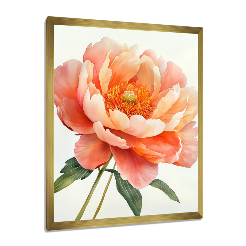Cernobbio - Art mural sur toile florale, H 20 po x l 12 po, Doré, Avec cadre