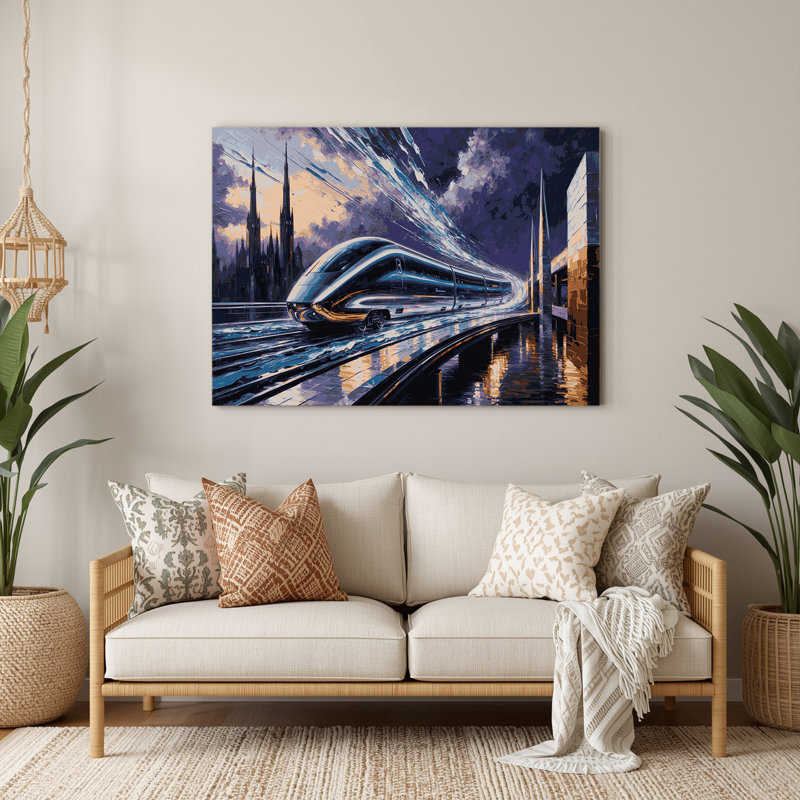 Art mural en métal violet lévitation sci fi transport, H 288 po x l 432 po x P 0,05 po