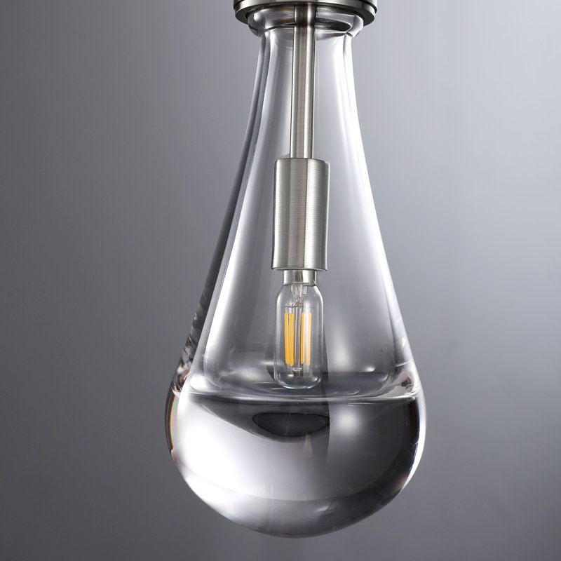 Antonetta Raindrop Shape Thick Glass Modern Pendant, Nickel