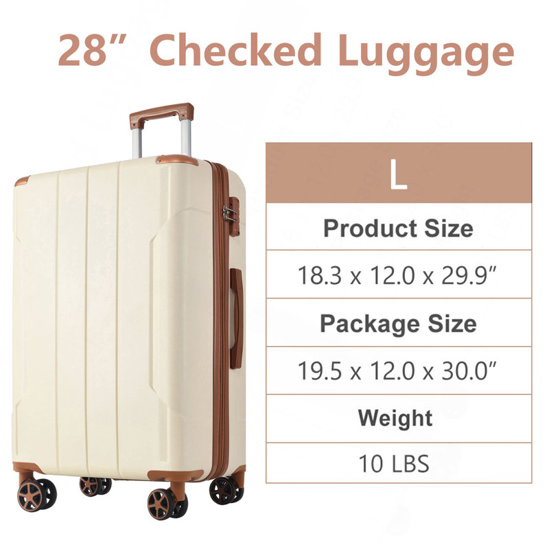 Valise rigide, valises en ABS léger et durable avec roues doubles, valise extensible 28 po à carreaux, 28 inch