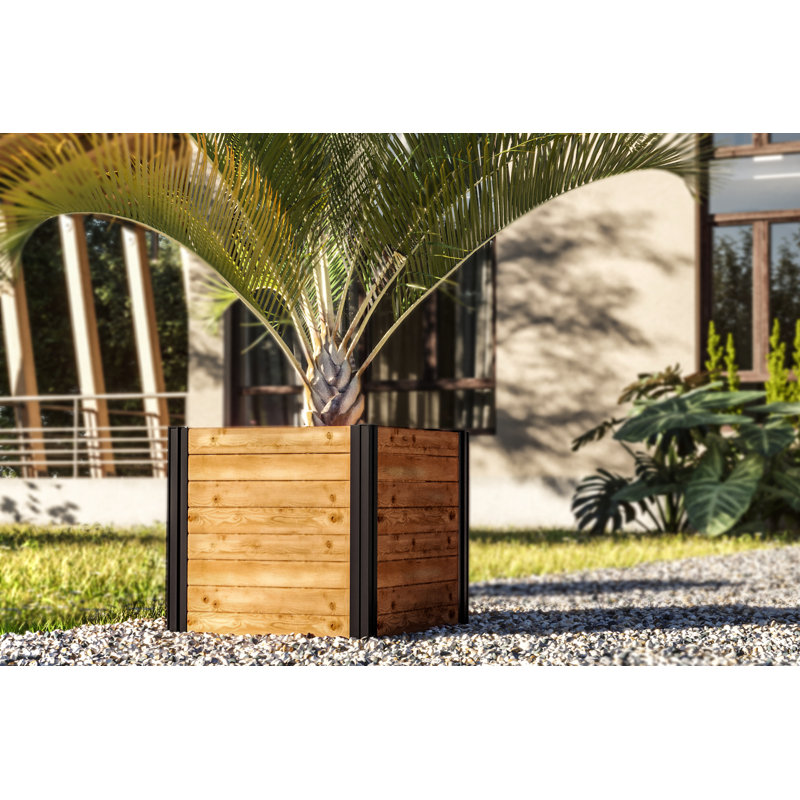 Mezza 22" Golden Brown Cedar Cube Planter with Modern Minimalist Design