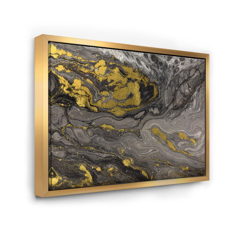 Marbre naturel doré et gris-reproduction d’art sur toile, H 36 po x l 46 po x P 1,5 po, Cadre flottant doré