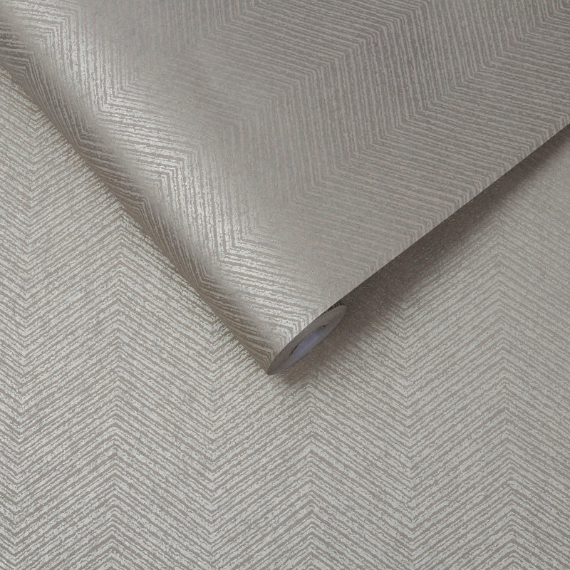 Chevron Metallic Wallpaper Roll, Natural