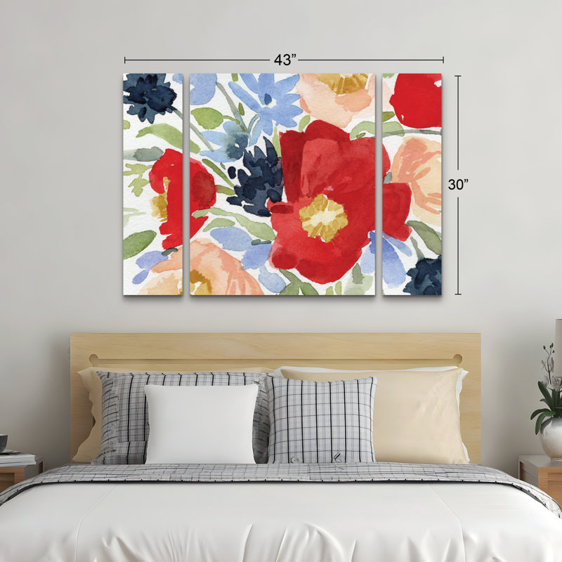 Ensemble de 3 panneaux - Emma Caroline «Indian Summer Bouquet II», art mural sur toile pour le salon, la chambre à coucher ou le bureau 