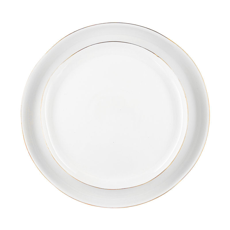 Assiette plate en porcelaine à jantes colorées Canvas Home Abbesses, Or