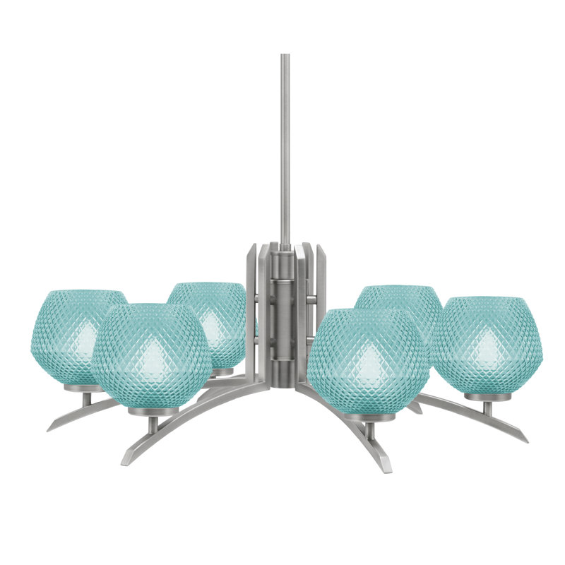 Lustre à 6 lumières kurve illustré en finition graphite avec verre texturé de 6 po, Sarcelle