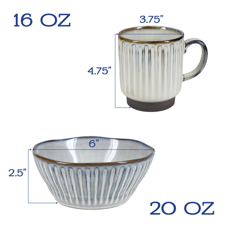 Reactive Glaze Ceramic 16-Piece Dinnerware Set in White and Brown