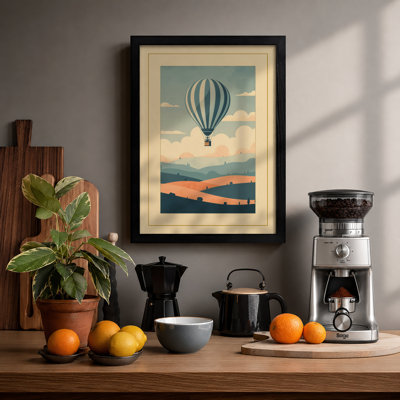 Balloon Over Mountains Retro - Framed Print