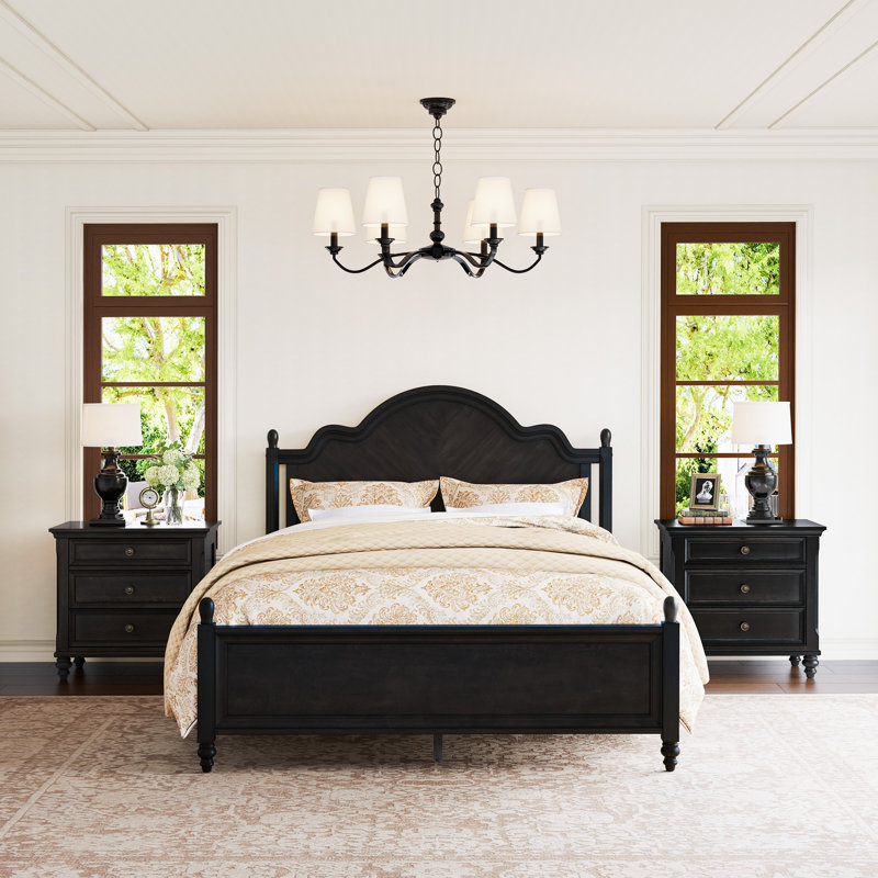 Ensemble de chambre à coucher Aubel, Noir rétro, 2 Pcs: Bed, Chest, Grand lit