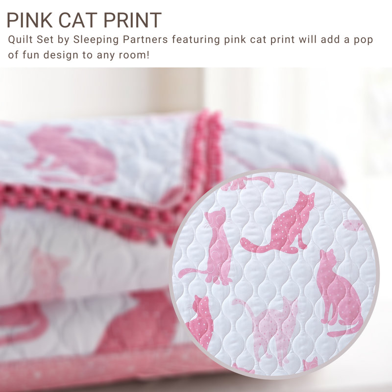 Pink Cat Quilts Polyester Quilt, Full Quilt + 2 Shams