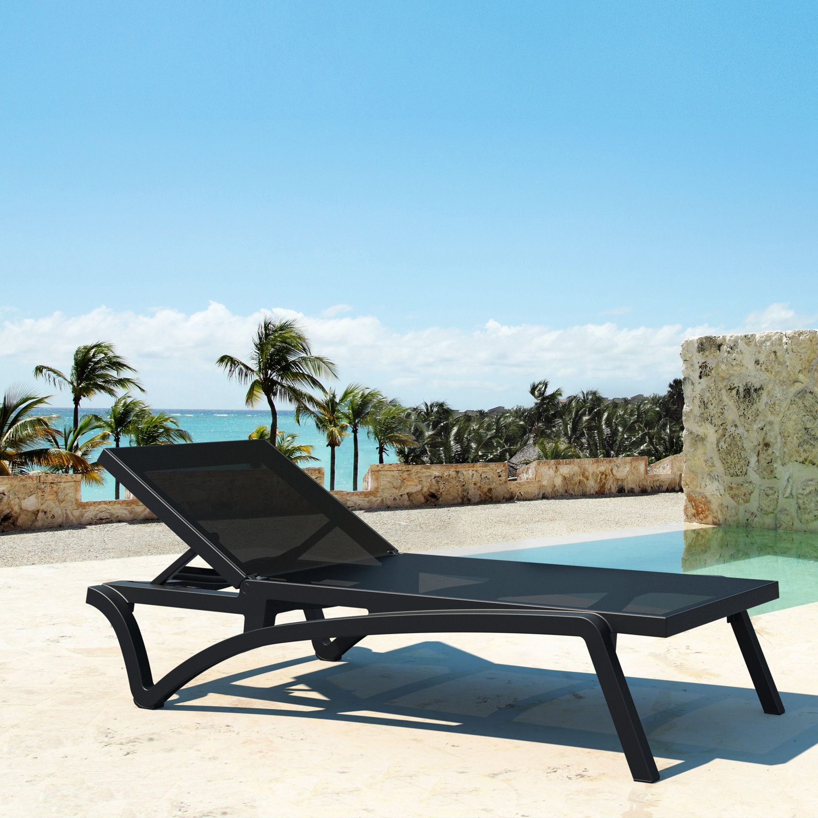 Estes 27" Patio Chaise Lounge, Black