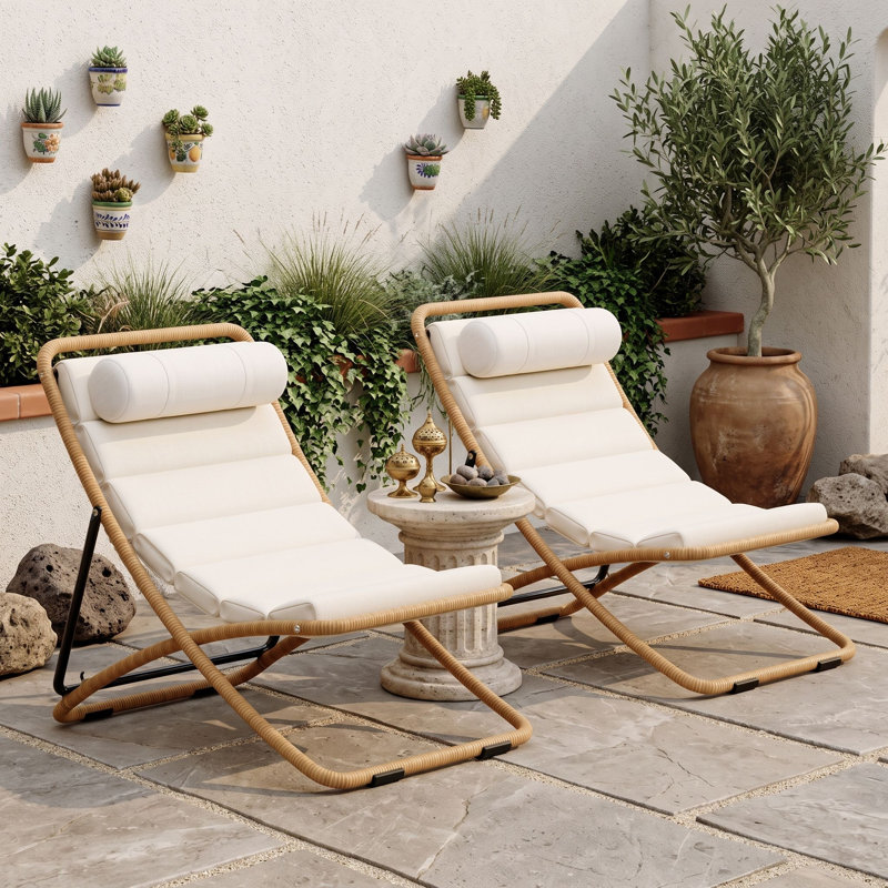 Chaise longue pliante d'extérieur en 2 pièces avec dossier réglable, siège rembourré, chaise longue portative pour terrasse et piscine