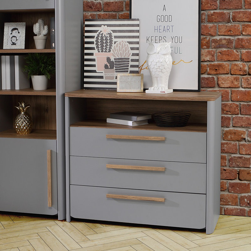 Large Grey And Oak Chest Of Drawers