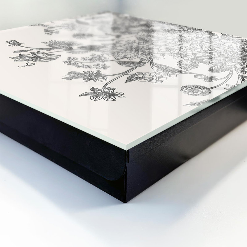 Key cabinet, Opens to the left, 30x30x5, Black, A floral pattern full of harmony and elegance, 