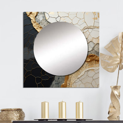 Tirto - Grand miroir carré carré en forme de spirale abstraite ornée de poteries dorées noires