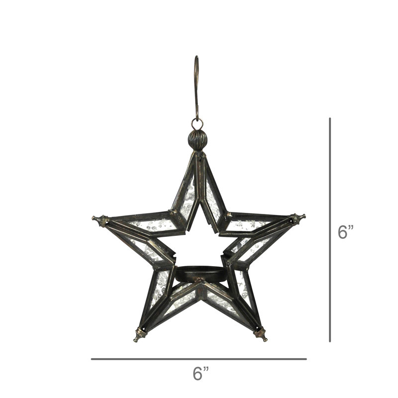 Porte-bougie étoile suspendue - Crochet de 2 po, Noir, H 6 po x l 6 po x P 2 po