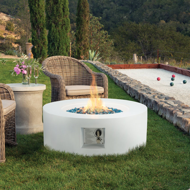 Round Propane Fire Pit with Lid, White