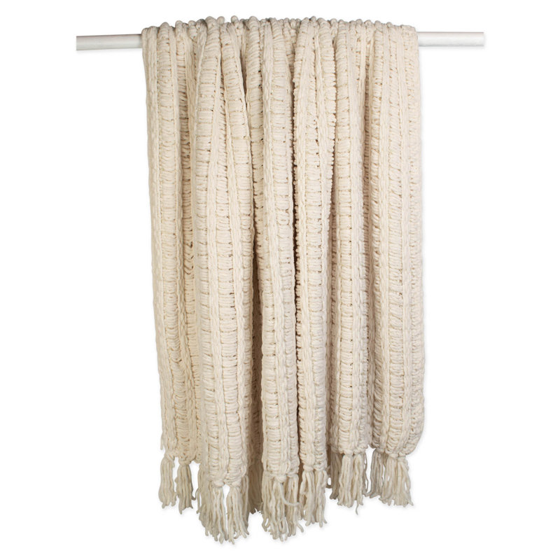 Cream Knitted Cotton Kids Reversible Throw Blanket