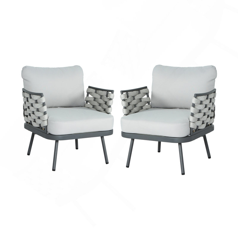 Steel Club Chair Set of 2, Gray, Gray Cushion/Black Frame