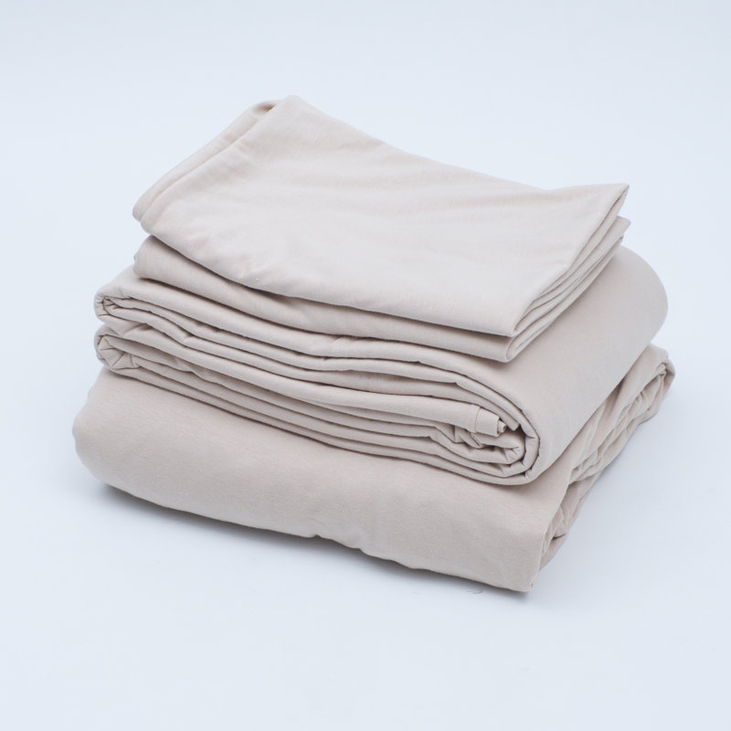 100% Cotton Jersey Knit Sheet Set, King Sheet Set with 2 Pillowcases, Beige