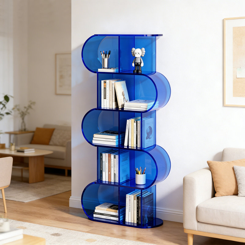 Bibliothèque moderne moderne minimaliste en acrylique, (5 tablettes) H 59,06 po x l 27,56 po x P 9,84 po