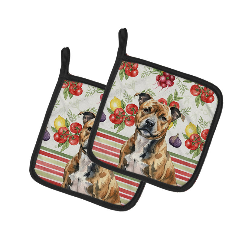 Paire de supports à casseroles Brindle Staffordshire Bull Terrier, Brun