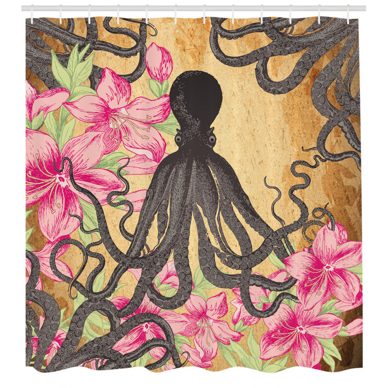 Ensemble de rideau de douche Octopus + crochets, H 75 po x l 69 po