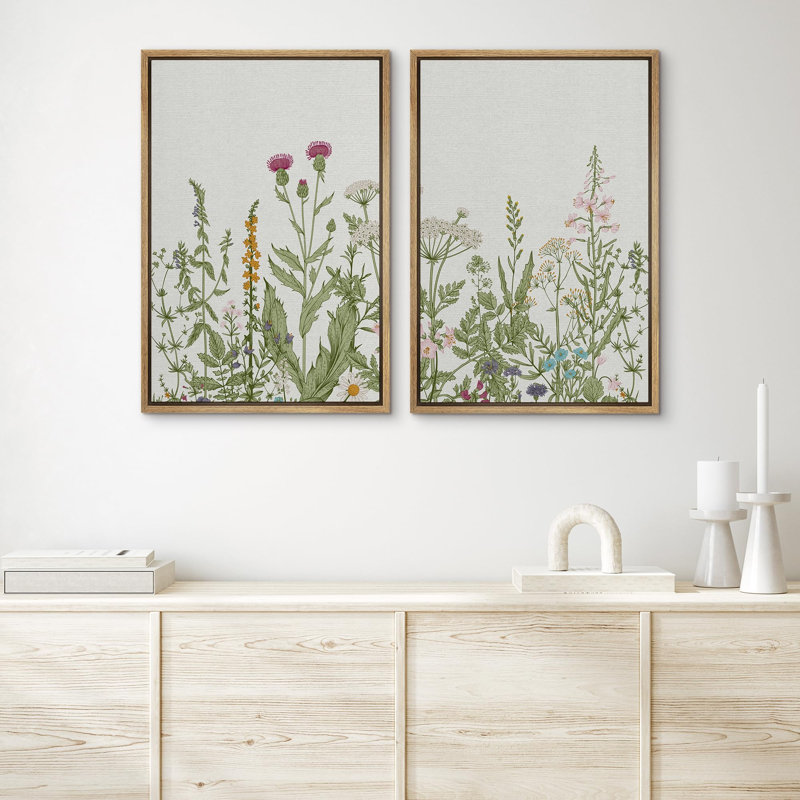 "Green Flower Plant", botanique, floral, nature, art moderne, décoration murale, impression sur toile, 2 pièces, Naturel