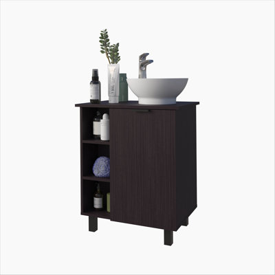 Meuble-lavabo de salle de bain avec 1 porte et 8 tablettes de rangement