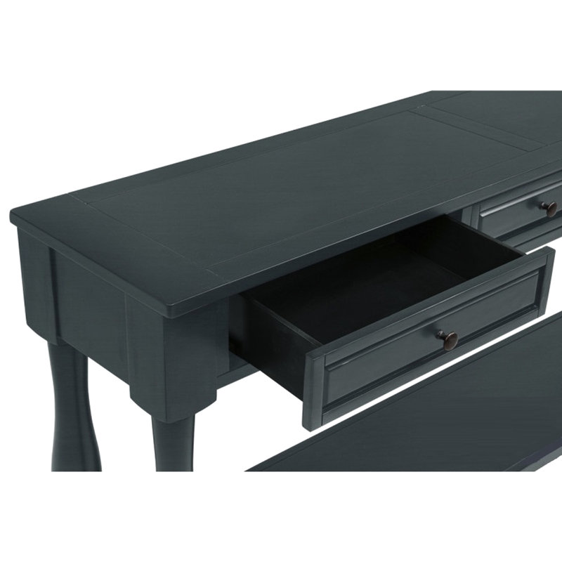 Console en bois bleu marine de 160 cm avec tiroirs et tablette, style transitionnel pour couloir, entrée, salon, qualité, assemblage requis, étagère, 3 tiroirs, style méditerranéen