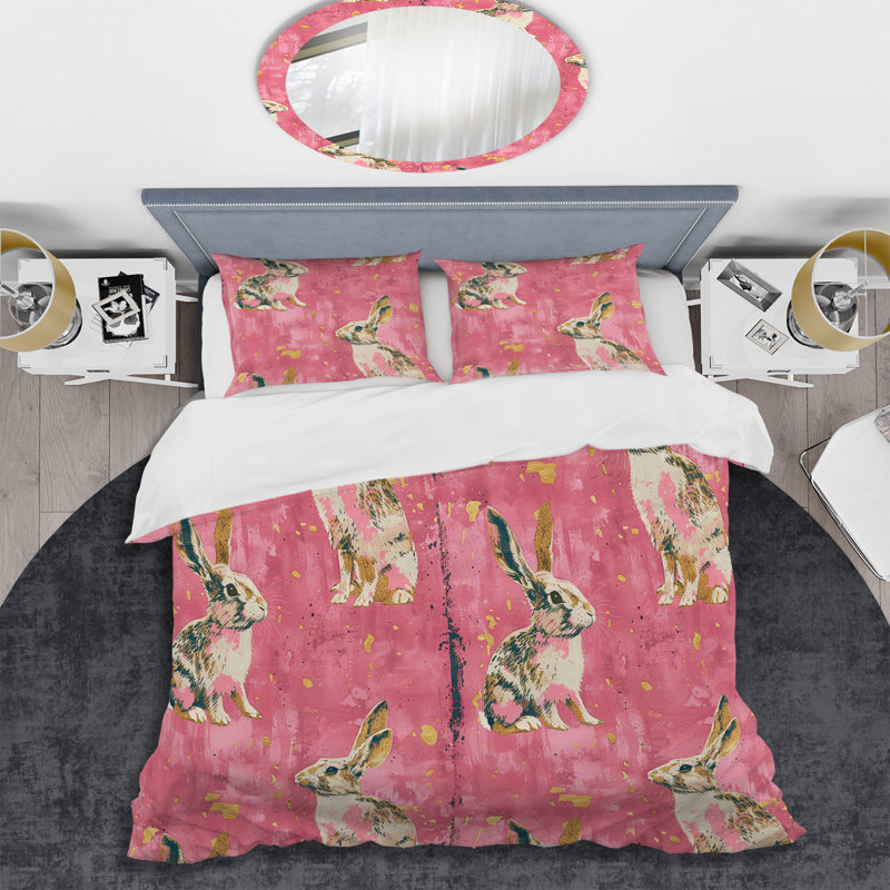 Ensemble de housse de couette Pink Gold Rabbit Glam - Glam, Housse de couette très grand + 2 taies décorativ
