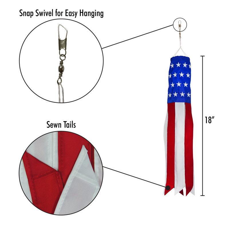 18-Inch Patriotic Stars and Stripes Hanging Windsock