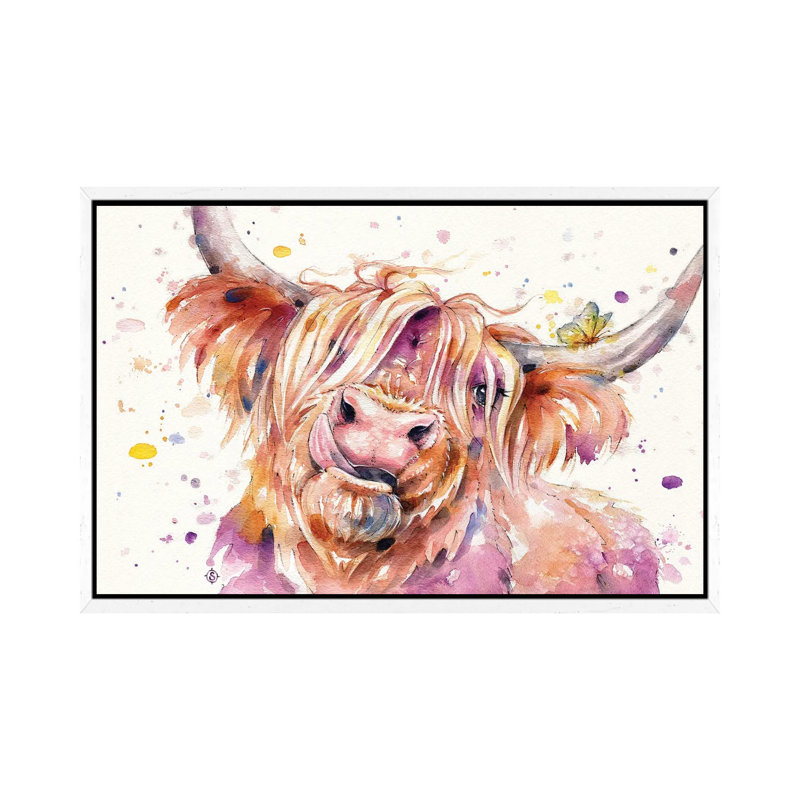 Bad Hair Don't Care (Scottish Highland Cow) by Sillier Than Sally - Print on Canvas, White Framed, 152.5 cm H x 101.5 cm W