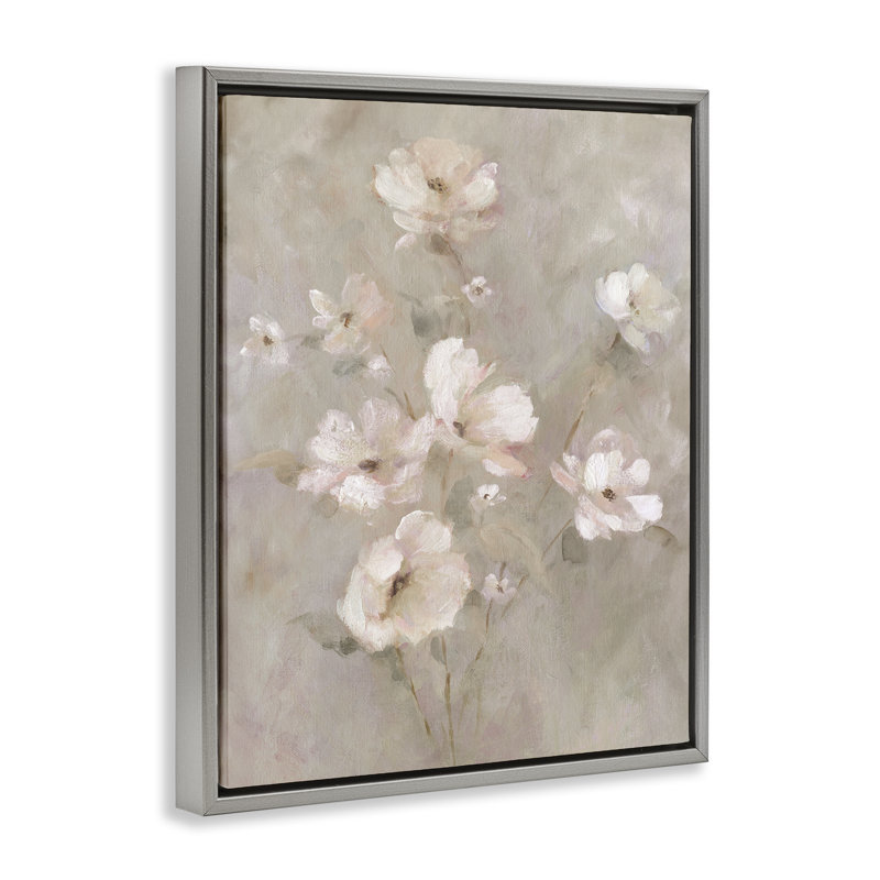 Cadre flottant délicat à motif floral rosé, design par Carol Robinson, Cadre flottant gris lustré, H 21 po x l 17 po