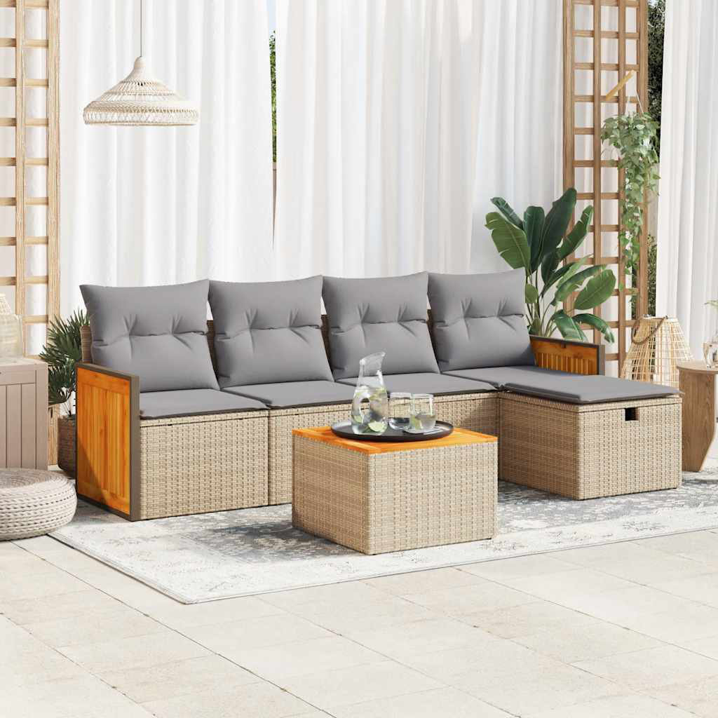 Vidaxl 6-Tlg. Garten-Sofagarnitur Mit Kissen Schwarz Poly Rattan