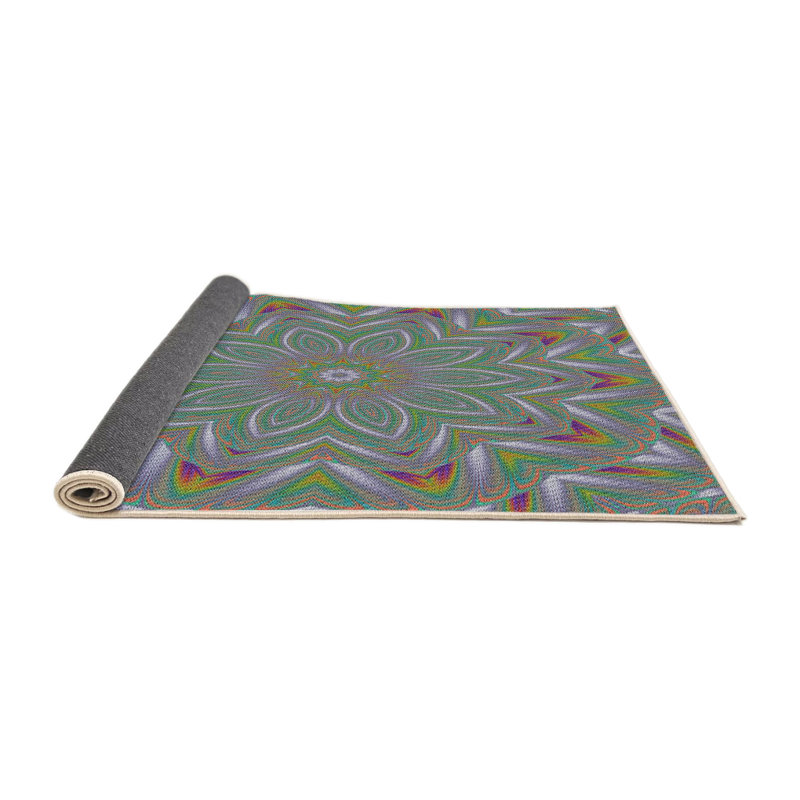 Laine tissée à la machine de fabrication orientale et polyester vert/jaune Tapis décoratif, Rond 4 pi