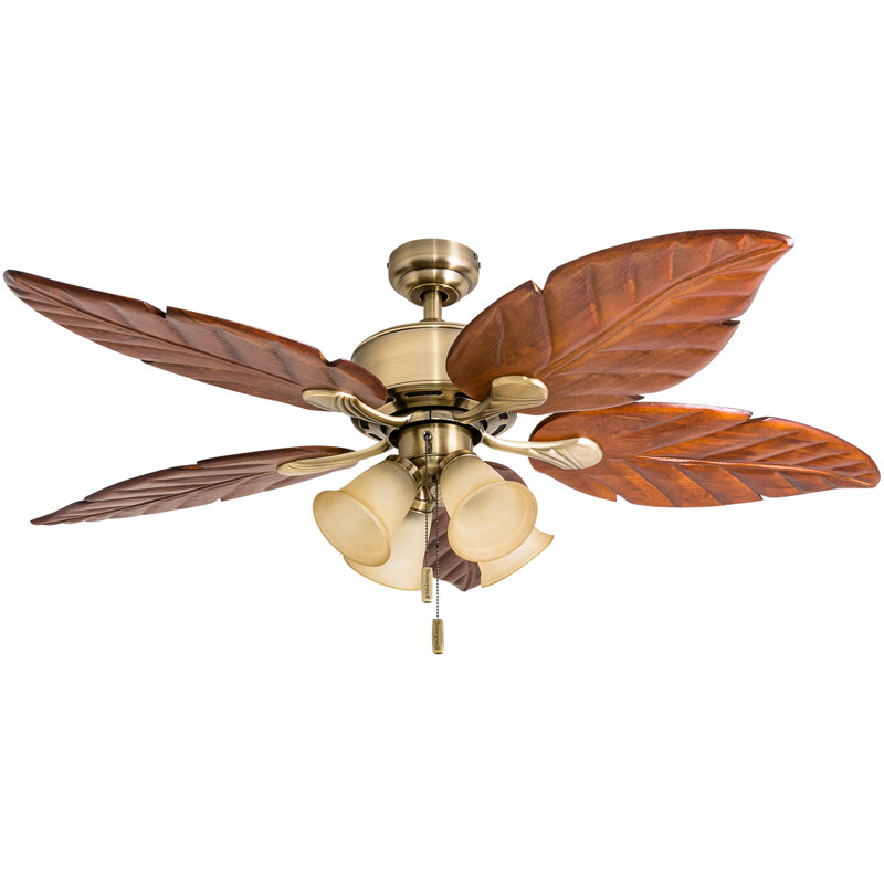 Ventilateur de plafond 52 po Royal Palm, Laiton vieilli avec pales cerisier foncé