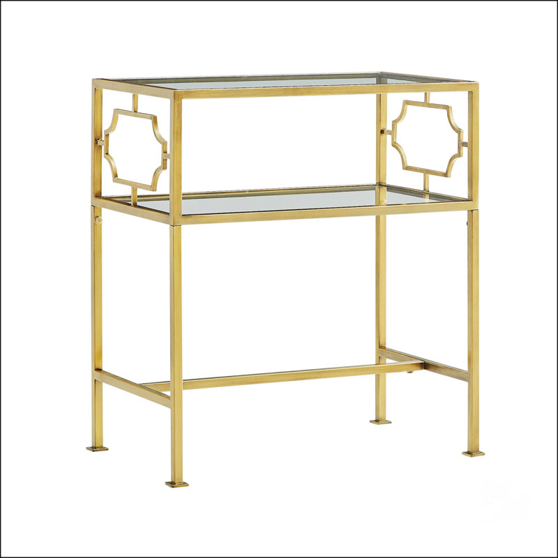 Table d'appoint en métal doré antique et verre Grifton