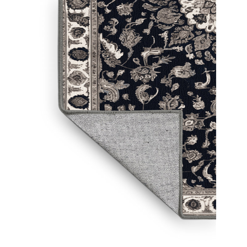 Tapis gris Tabriz lavable à la machine, Rond 7 pi